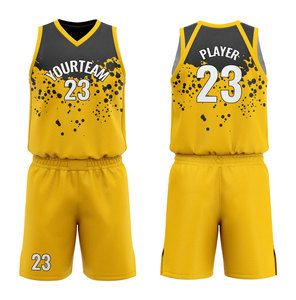 ชุดเสื้อบาสเก็ตบอลแบบซับลิเมชั่นสั่งทำพิเศษ YourTeam 23 สีดำเหลือง คอวี ระบายเหงื่อได้ดี ผ้าตาข่าย สำหรับผู้ใหญ่ ทั้งชายและหญิง - Product Image 2