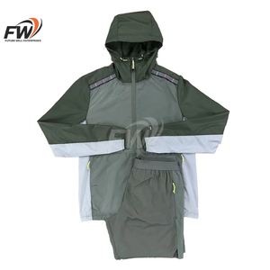 ชุดเซ็ตเสื้อแจ็คเก็ตและกางเกงวินด์เบรกเกอร์ผ้าไนลอนเนื้อนุ่มแบบทอ พร้อมปักโลโก้ตามสั่ง (OEM) สำหรับผู้ชาย - Product Image 1