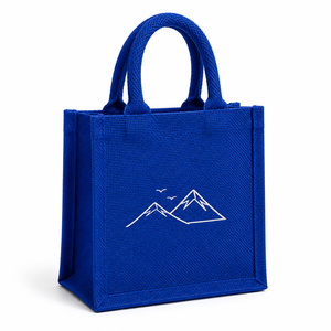 Petit sac fourre-tout en jute bleu avec fermeture éclair et poignées courtes - Product Image 1