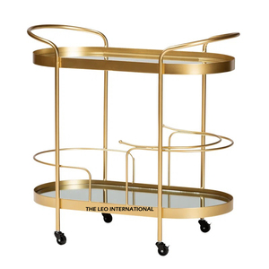 Chariot de service de petit-déjeuner de qualité supérieure, design attrayant, chariot d'hôtel en métal et verre avec roulettes, provenance Inde - Product Image 3