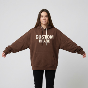 Sudadera con capucha de algodón grueso para mujer, marca privada, con logotipo de chenilla y textura lavada. - Product Image 4