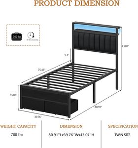Cadre de lit en métal noir sur mesure pour lit double avec éclairage LED RGB, mobilier de chambre moderne haut de gamme, fabrication OEM/ODM au Vietnam - Product Image 1