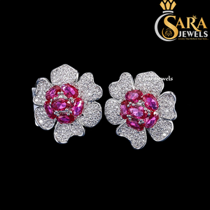 High Demand Flower <b>Stud</b> Earrings 925 <b>Silver</b> Moissanite Round Brilliant Cut Prong Setting Women's Romantic Everyday Wear For Sale - Product Image 3