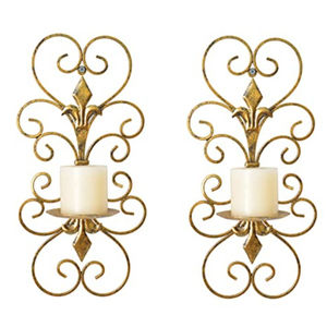 Luxurious <b>Black</b> Iron Wall <b>Candle</b> Sconce <b>Holder</b> Set Of 2 Elegant Scrollwork <b>Metal</b> Wall Mounted Candlestick For Home Decoration - Product Image 2