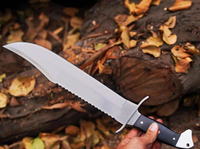 Outdoor Bowie-mes van superieure kwaliteit, handgesmeed Damascus staal, Rambo Bowie-mes, messing beschermkap, houten & hoornen handvat, leren schede