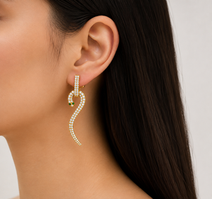 Pendientes colgantes de serpiente con diamantes, plata de ley 925, chapados en oro de 18k, hechos a mano, para ella, elegantes, con diseño animal, joyería para mujer - Product Image 1
