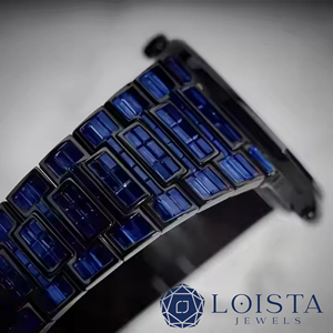 LOISTA Luxury Sapphire <b>Watch</b> Octagon <b>Case</b> 42mm Analog Date Display Gems & Stones Band Deployment Clasp Quartz Movement - Product Image 4