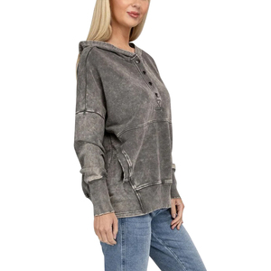 Sudadera con Capucha Oversize para Mujer, Color Sólido, Hombros Caídos, Manga Larga, Tejida, 100% Algodón, Diseño Asimétrico, Invierno - Product Image 3