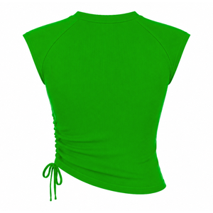 Chi Eta Phi Sorority Women's Bling Rhinestone Ribbed Tank <b>Top</b> Ruched Side Crew Neck <b>Raglan</b> Cap Sleeve Casual Crop <b>Top</b> - Product Image 4