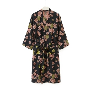 Robes longues imprimées pour femmes avec col mandarin, manches longues, en polyester tissé doux, tenue décontractée d'été, fermeture à cordon - Product Image 4