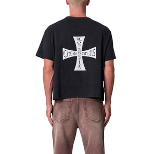 T-shirt homme col rond manches courtes, motif croisé devant et derrière, coupe ample, style streetwear, vente en gros, personnalisable OEM, en jersey de coton - Product Image 2