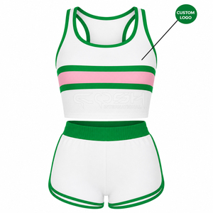 Cosh International Sorority Sisterhood White Green Pink Striped Sporty 2 Piece Shorts <b>Set</b> Sleeveless O Neck <b>Knitted</b> <b>Set</b> - Product Image 1