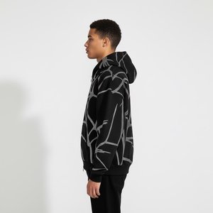 Sweat à capuche streetwear hip-hop délavé à l'acide, personnalisé, effet soleil, surdimensionné, imprimé strass, fermeture éclair, noir, pour hommes – Vente chaude - Product Image 1