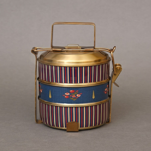 Luxury painted brass tiffin <b>box</b>, 3 tier antique motif food carrier, decorative meal <b>container</b>, available at wholesale prices. - Product Image 2