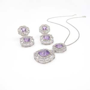 925 <b>Sterling</b> <b>Silver</b> Natural Amethyst Pendant & <b>Earring</b> <b>Set</b> Rhodium Plated OEM ODM Fine Jewelry - Product Image 1