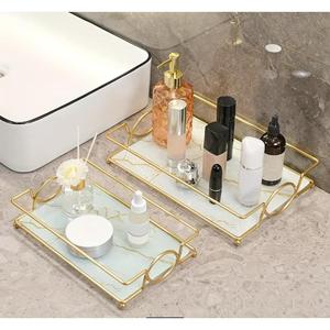 Plateaux décoratifs de salle de bain en marbre noir, forme rectangulaire, avec bordure à motif abstrait, faits à la main, pour servir ou décorer - Product Image 3