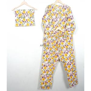 Conjunto de Pijama para Mujer, Estampado Floral, 100% Algodón, Cintura Elástica, Manga Larga, Cuello Redondo, Ropa de Dormir Informal para Verano y Primavera - Product Image 3