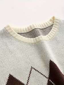 Men's Crew Neck <b>Argyle</b> Knitted <b>Sweater</b> Slim Fit Diamond Pattern Pullover Casual Warm Winter Jumper Fashion Men's Knitwear - Product Image 3