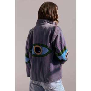 Giacca Artigianale in Cotone Suzani per Donne, Viola e Grigio, Stile Bohémien con Motivo Ricamato a Occhio, Cappotto Autunno-Inverno - Product Image 3