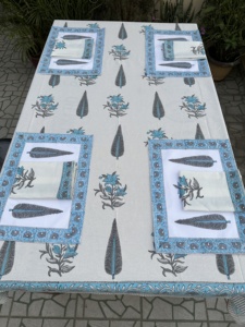 Handmade Modern Floral Print Pure Cotton Rectangle <b>Tablecloth</b> Hand Block Printed for Indian Farmhouse Wedding Home Use - Product Image 6