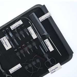 Hair Extension Tools Kit Pulling Loop Hair <b>Hook</b> Sectioning <b>Clips</b> Microbeads Crimping Plier Rat Tail Comb Sharpe Razor Scissor - Product Image 4