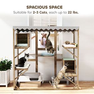 Recinto per Gatti da Esterno Marrone con Finestra di Accesso e Tetto Impermeabile, 5 Piattaforme e 2 Casette per Riposo, per Più Gatti - Product Image 6