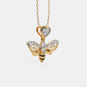 14K Yellow Gold <b>Bee</b> Heart Lab Grown Diamond Pendant Necklace - Product Image 4