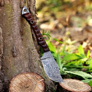 Couteau à lame fixe en acier Damas fait main, fourreau en cuir, EDC, pleine lame, pour la chasse, le dépecage, le camping, manche en bois de rose, personnalisable OEM/ODM - Product Image 2