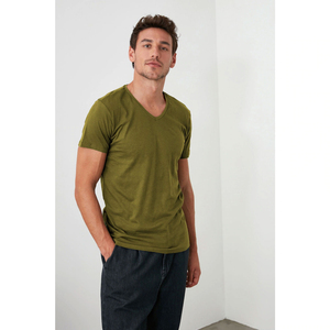 Camisetas de Cuello en V para Hombre, Estilo Moderno, Color Verde Claro, 100% Algodón, Transpirables, de Secado Rápido, para Fitness, Manga Corta - Product Image 3