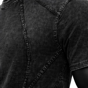 <b>Vintage</b> Washed Panel Seam Ringer Streetwear Short Sleeve T Shirt Customized Premium Feel 300GSM <b>French</b> Terry Breathable T Shirt - Product Image 6