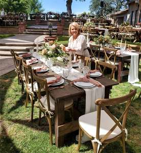 Chaises de salle <span class=keywords><strong>à</strong></span> manger empilables personnalisées avec dossier en croix, style antique, en bois de <span class=keywords><strong>ferme</strong></span>, <span class=keywords><strong>pour</strong></span> <span class=keywords><strong>mariage</strong></span>, banquet, événements - Product Image 4