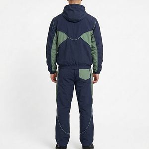 Prix de gros – Ensemble de survêtement coupe classique 100 % coton avec veste zippée et pantalon de jogging – Style streetwear, coupe-vent uni pour l'entraînement et le jogging - Product Image 3