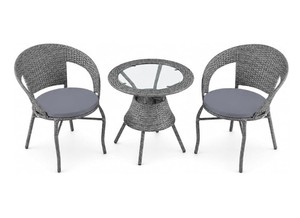 Ensemble de jardin contemporain en rotin pour l'extérieur, 2 places, avec table basse en verre trempé, meubles en osier résistants aux intempéries - Product Image 2
