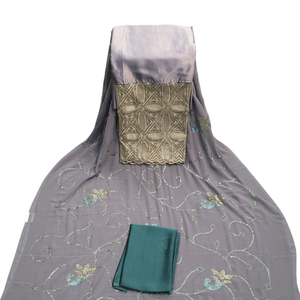 Tissu africain de luxe marron Fransawi Dirac 100% polyester brodé floral avec sequins, élégant pour mariage et soirée - Product Image 2