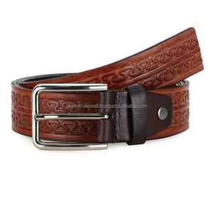 Ceinture d'outillage à la main en cuir occidental avec design gaufré pour unisexe avec boucle en laiton nickelé classique - Product Image 2