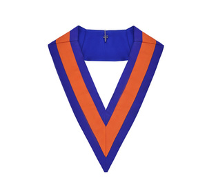 Collier de cérémonie en velours bleu et orange Saint-Léonard le Martyr, fournisseur et fabricant sur mesure de tenues cérémonielles maçonniques - Product Image 1