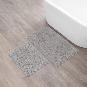 Modern Gray Cotton <b>Bath</b> <b>Mats</b> Rectangle Tufted <b>Non</b>-<b>Slip</b> Rubber Backing Thick Plush Home Use 2-Piece Set - Product Image 5