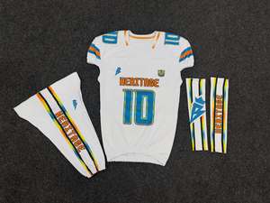 Rexfit Sports Girls Youth American Football Jersey Set White Sublimated V-Neck Short Sleeve Uniform with Pants and <b>Socks</b> - Product Image 1