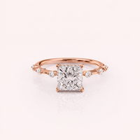 Bague de fiançailles en diamant de laboratoire taille princesse certifiée IGI, or blanc/rose et or jaune 14 carats, avec pierres latérales en diamant, bague de mariée