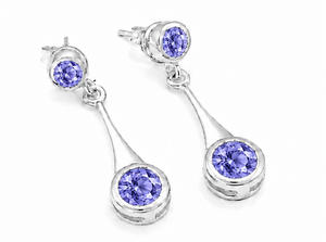 Pendientes de Plata de Ley con Tanzanita, Pendientes Colgantes Redondos de Plata 925 con Tanzanita, Regalo de Piedra de Nacimiento de Diciembre para Ella - Product Image 2