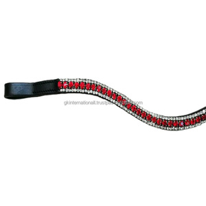 Brida de cuero hecha a mano de alta calidad con elegantes cristales rojos y blancos, accesorio ecuestre con acolchado suave para montar. - Product Image 6