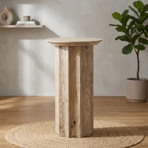 Rustic Wooden Side <b>Table</b> <b>Round</b> Top Handmade Antique Finish Living Room Furniture - Product Image 4
