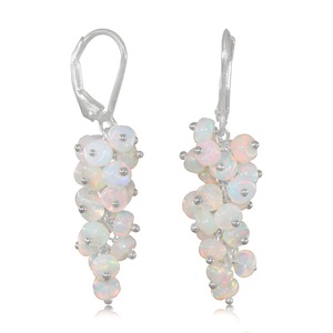 925 Sterling Silver White <b>Opal</b> Beaded Cluster Drop Trendy <b>Earrings</b> Lever Ear Hooks for Women Party Wedding Gift - Product Image 1