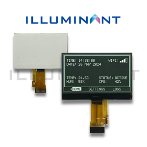 Pantalla LCD monocromática FPC SPI de 2,48 pulgadas, 128x64, tipo gráfico FSTN, transflectiva positiva COG, blanca, 200 nits, retroiluminación, 6 O'clock. - Product Image 3