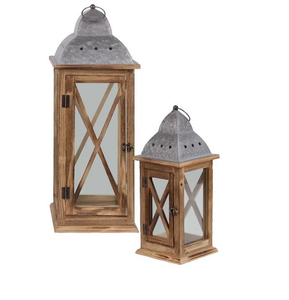 Accesorios de Iluminación Modernos para Interiores del Hogar, Linterna Navideña de Primera Calidad con Marco de Madera Marrón, Asas de Metal, Vela de Madera - Product Image 3