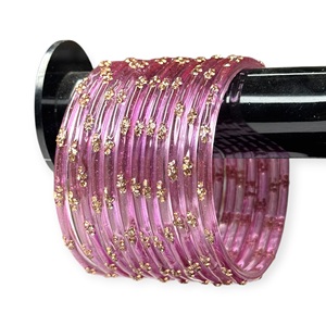Stylish Emerald Cut Raindrop Lavender Glass <b>Gold</b> Plated Stone Work Modern Transparent Kashmiri <b>Bangles</b> <b>Set</b> Bulk Orders Wholesale - Product Image 2