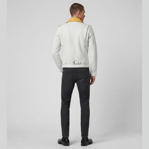 Custom Unisex White & Yellow Biker Leather <b>Jacket</b> Motorcycle Zip Belted Fashion Coat Premium <b>Slim</b> <b>Fit</b> Moto <b>Jacket</b> for Unisex - Product Image 6