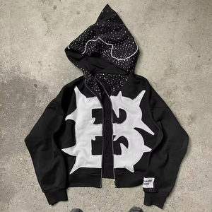 Sweat à capuche zippé oversize personnalisé style streetwear, délavé à l'acide, effet vieilli, ourlet brut, vintage, style hip-hop, 100% coton, anti-humidité - Product Image 5