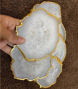 Posavasos Ovalados de Ágata Natural Pulida Tallada y Grabada, con Borde Dorado, de Lujo, Ecológicos, en Venta al por Mayor - Product Image 4