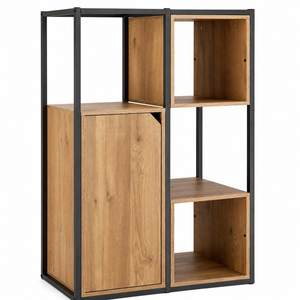 Mueble de Almacenamiento Industrial de Madera de Roble con Estantes Abiertos, Estantería Metálica para Libros, Mueble Moderno para Sala de Estar - Product Image 1